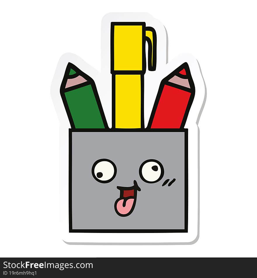 sticker of a cute cartoon pencil pot