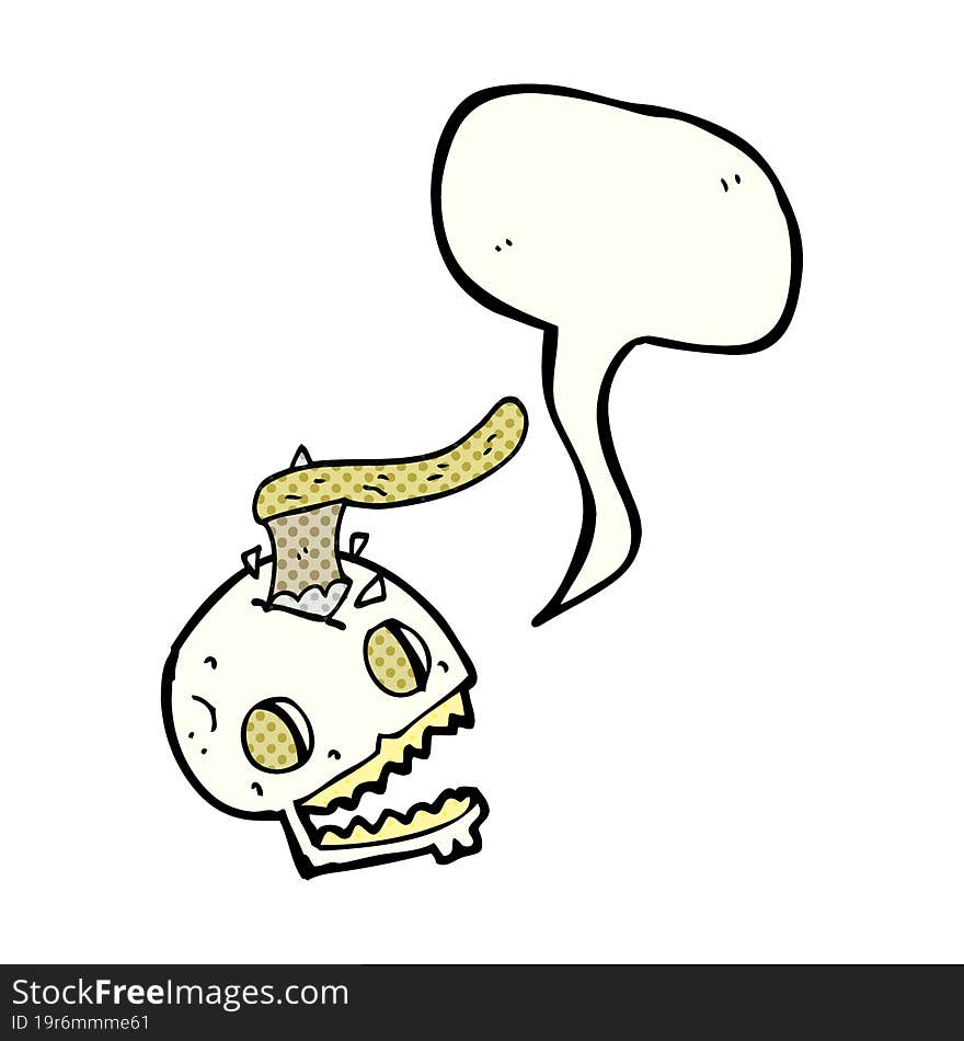 comic book speech bubble cartoon axe in skull