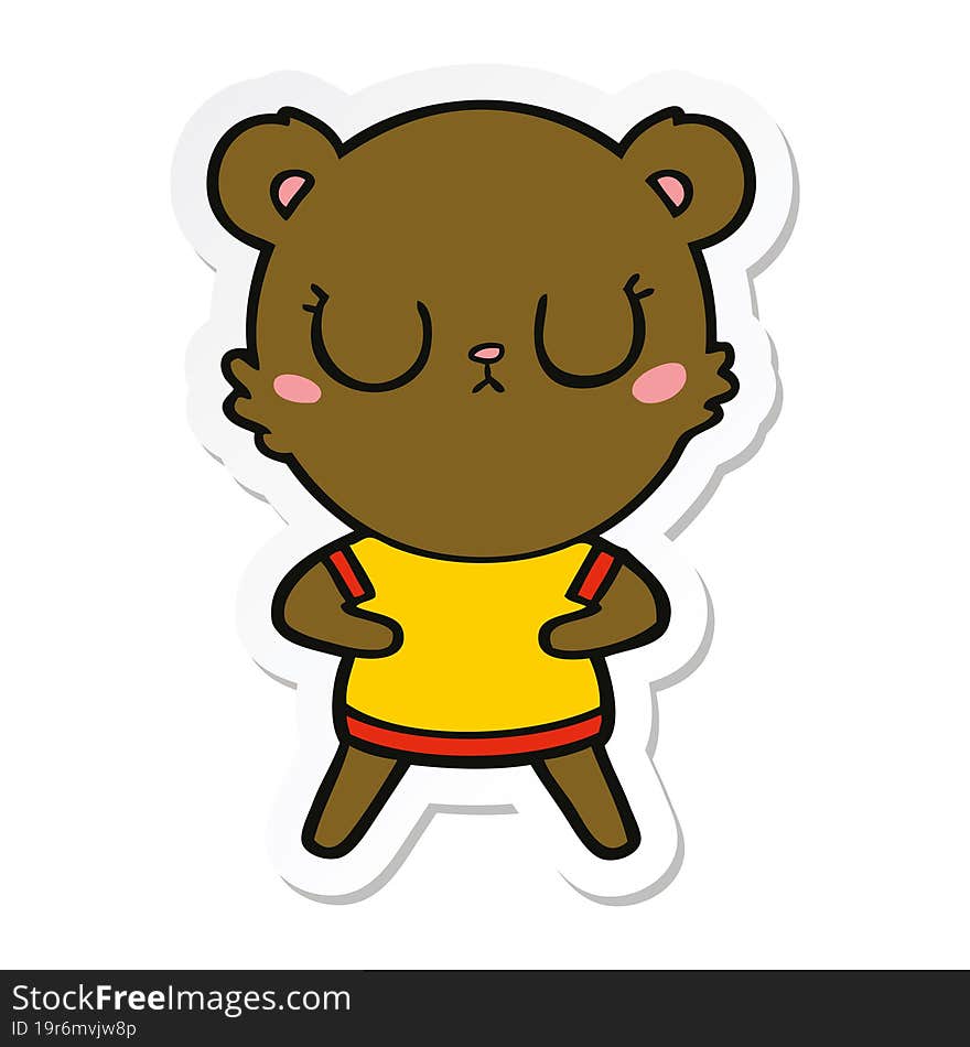 sticker of a peaceful cartoon bear