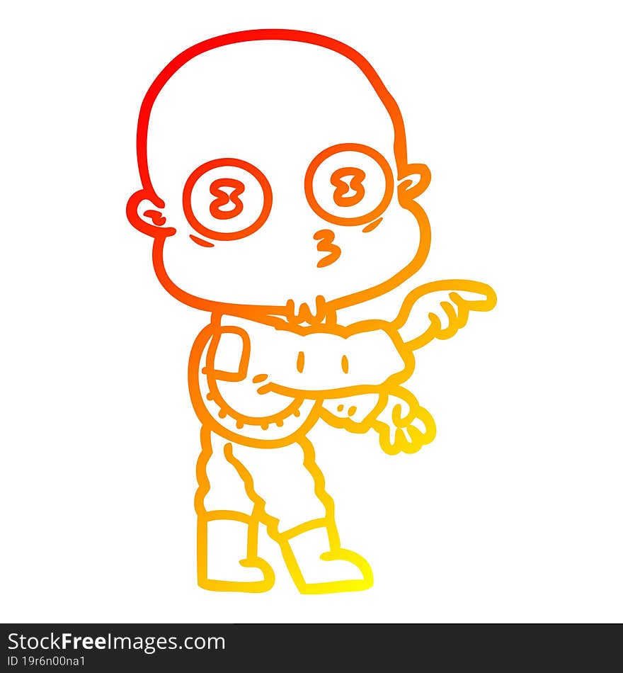 Warm Gradient Line Drawing Cartoon Weird Bald Spaceman Pointing