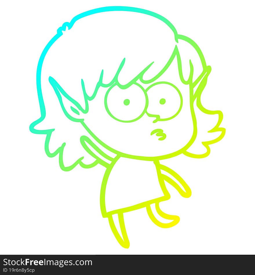 cold gradient line drawing cartoon elf girl staring