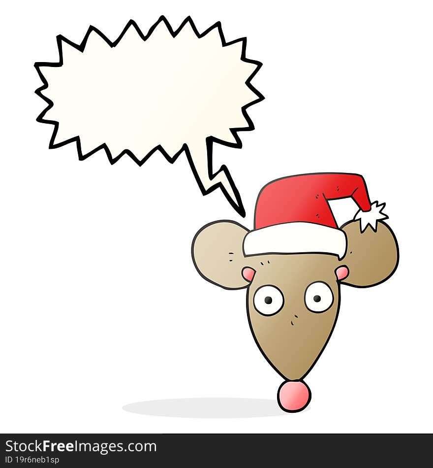 speech bubble cartoon mouse in christmas hat