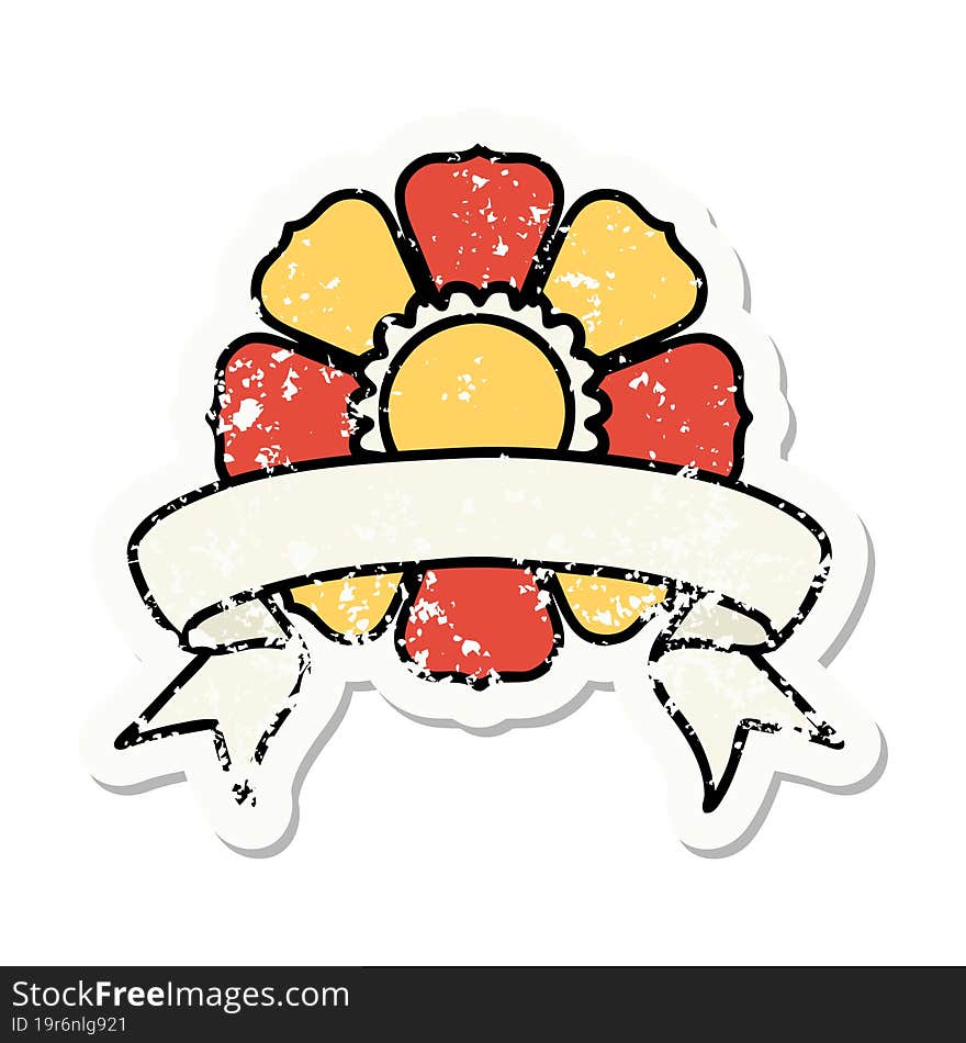 grunge sticker with banner of a flower