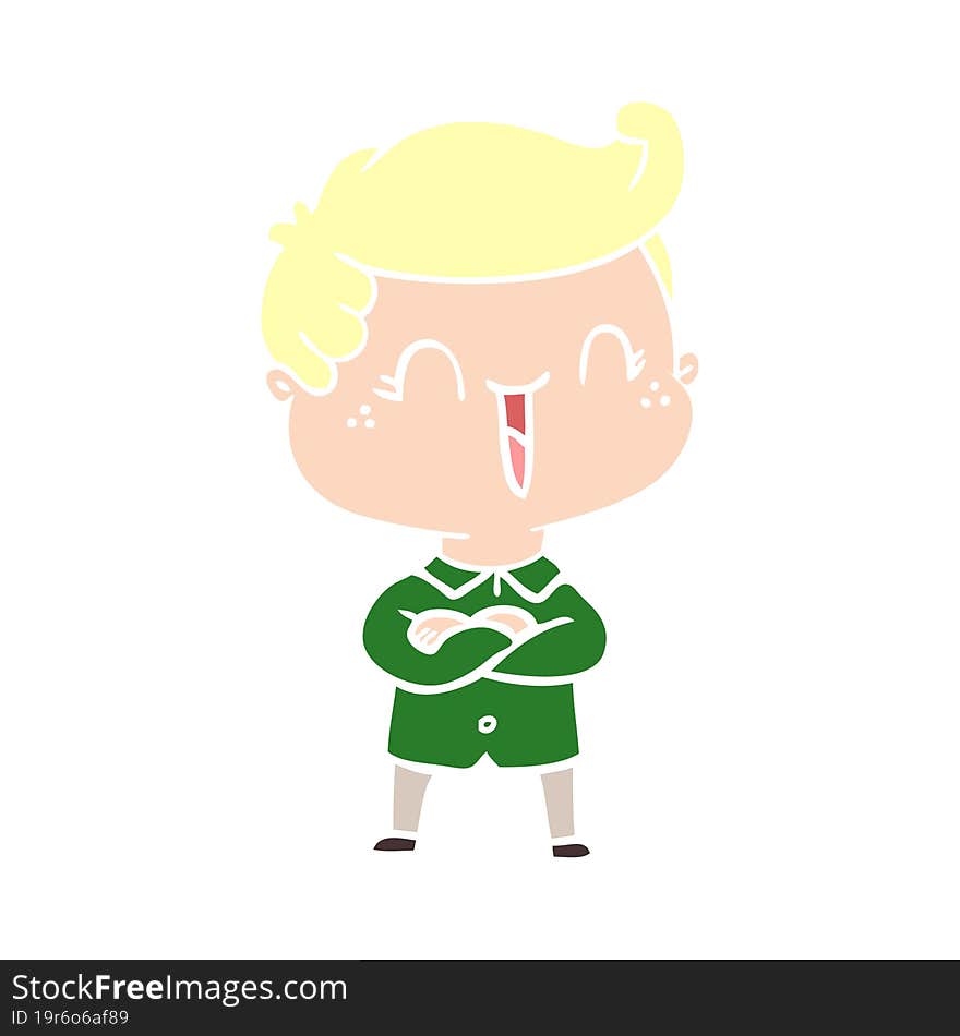 flat color style cartoon laughing boy crossing arms