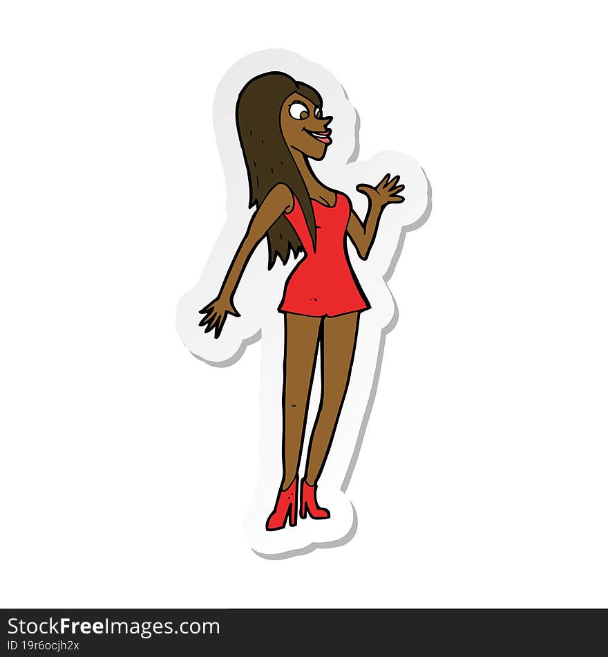 sticker of a cartoon woman in pink dress