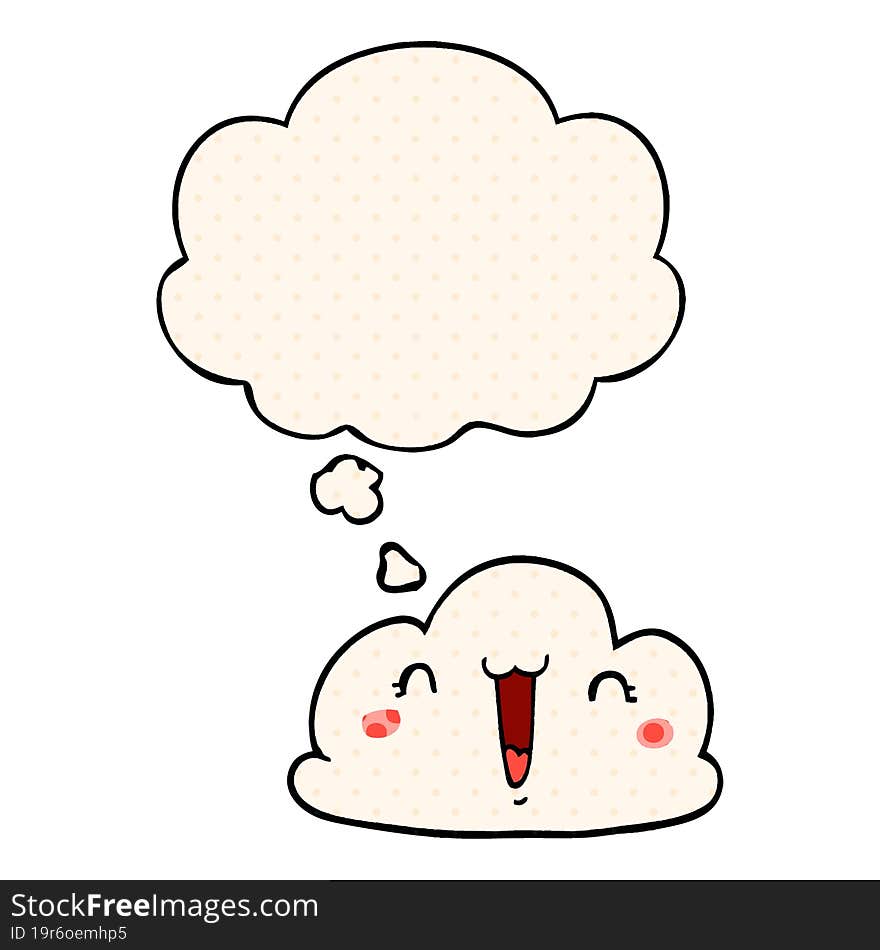 cute cartoon cloud and thought bubble in comic book style