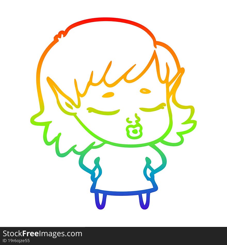 rainbow gradient line drawing pretty cartoon elf girl