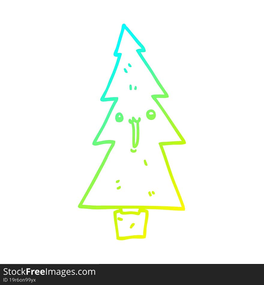 cold gradient line drawing cartoon christmas tree