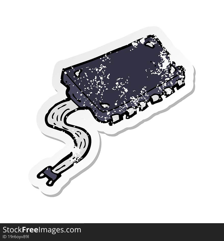 retro distressed sticker of a cartoon computer chip