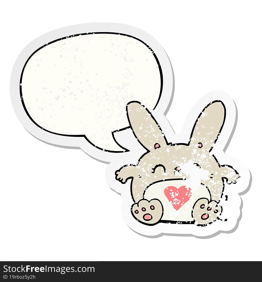 Cute Cartoon Rabbit And Love Heart And Speech Bubble Distressed Sticker