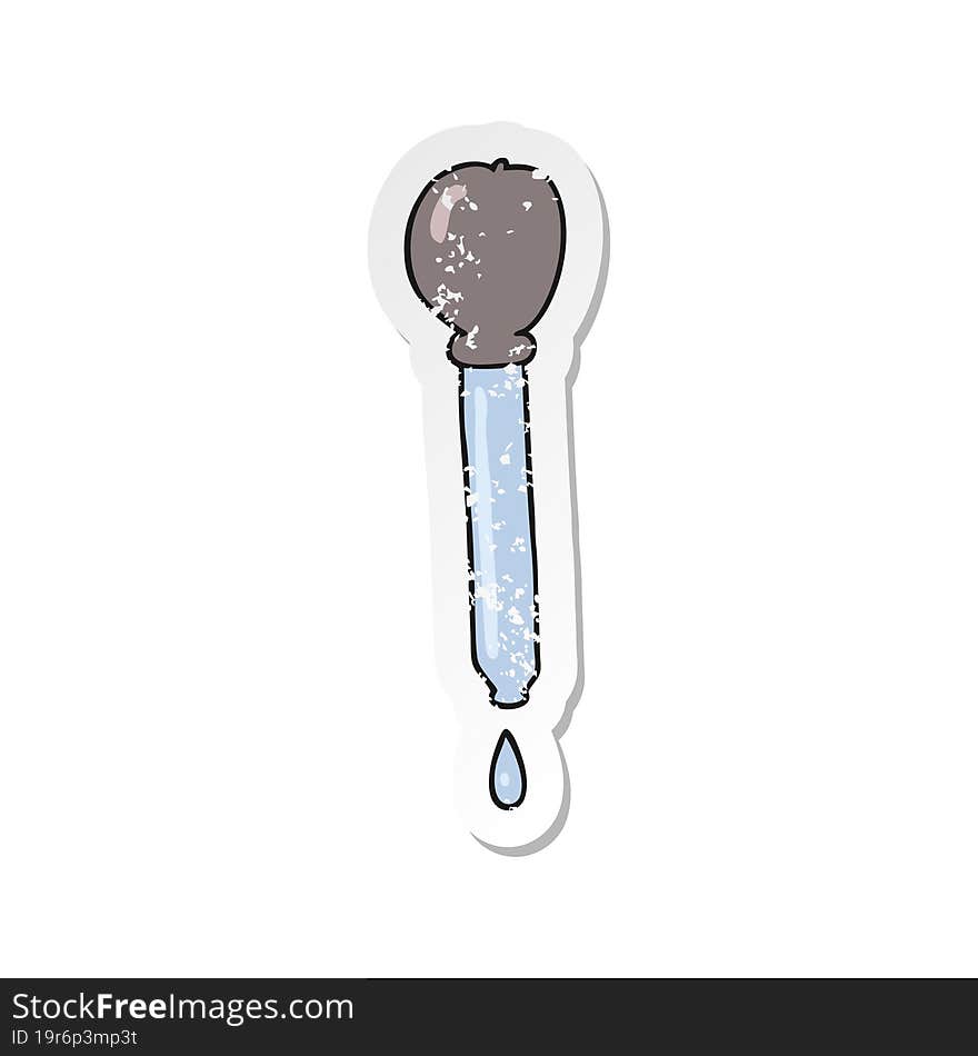 retro distressed sticker of a cartoon pipette dripping