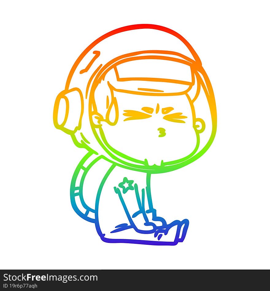 rainbow gradient line drawing cartoon stressed astronaut