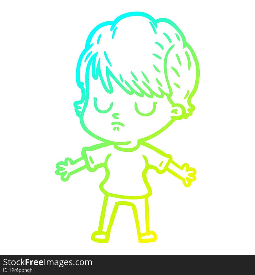 cold gradient line drawing of a cartoon woman