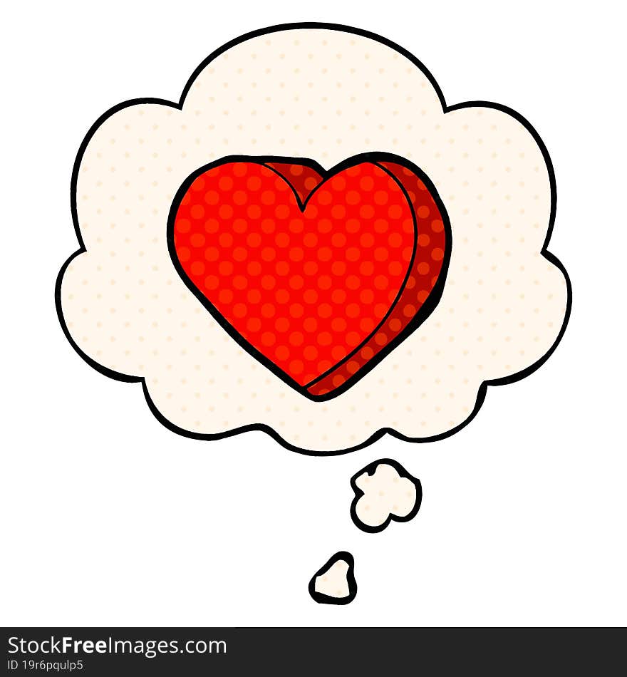 cartoon love heart with thought bubble in comic book style