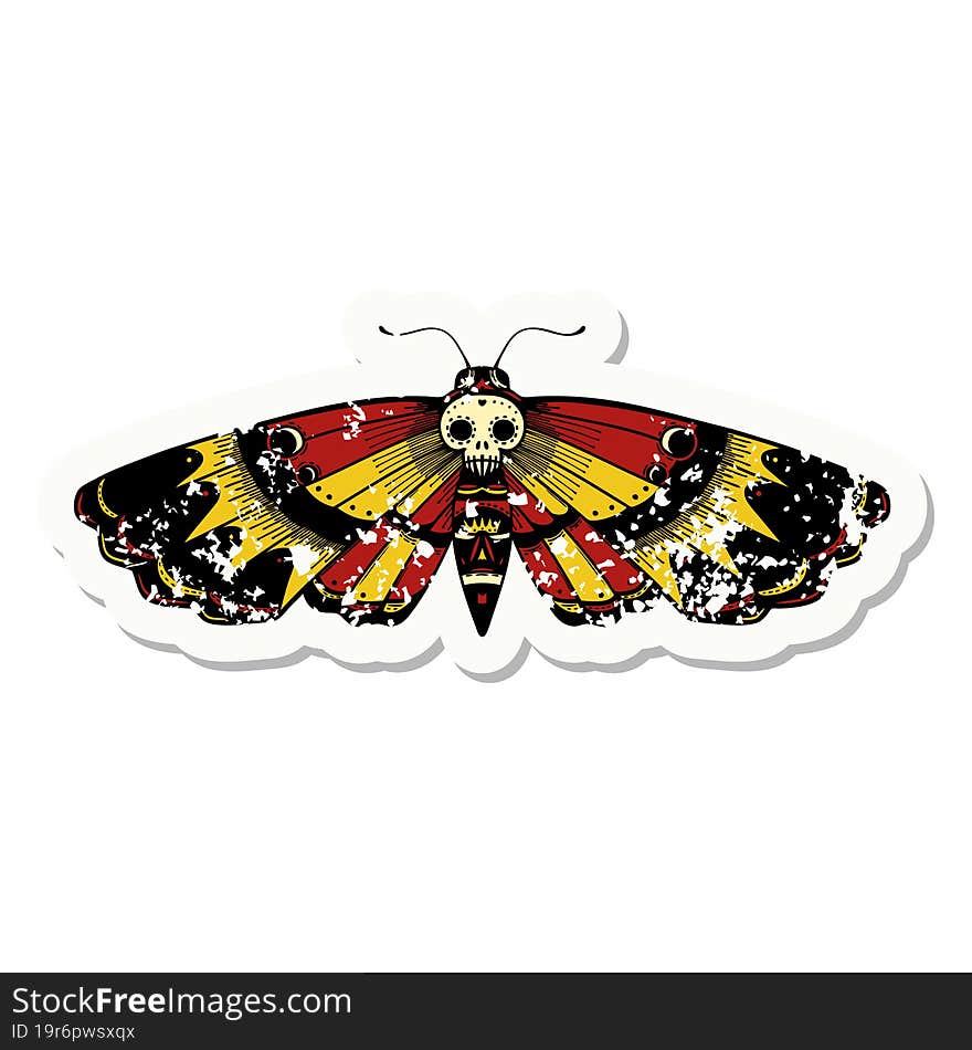 Traditional Distressed Sticker Tattoo Of A Deaths Head Moth