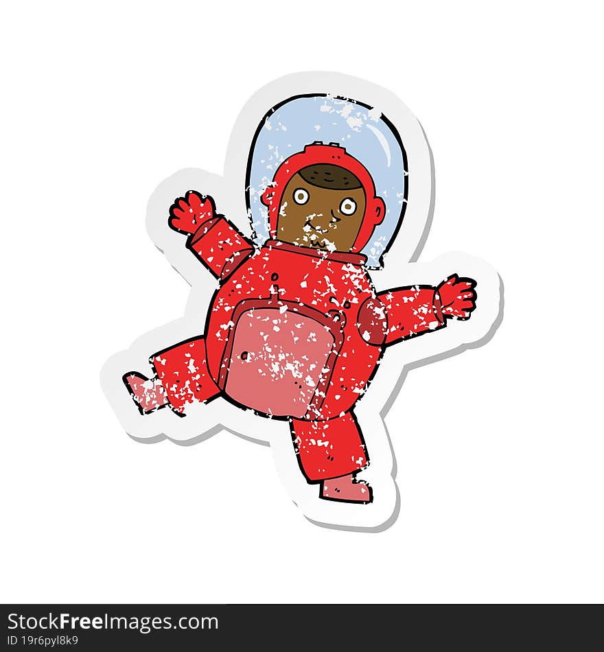 retro distressed sticker of a cartoon astronaut