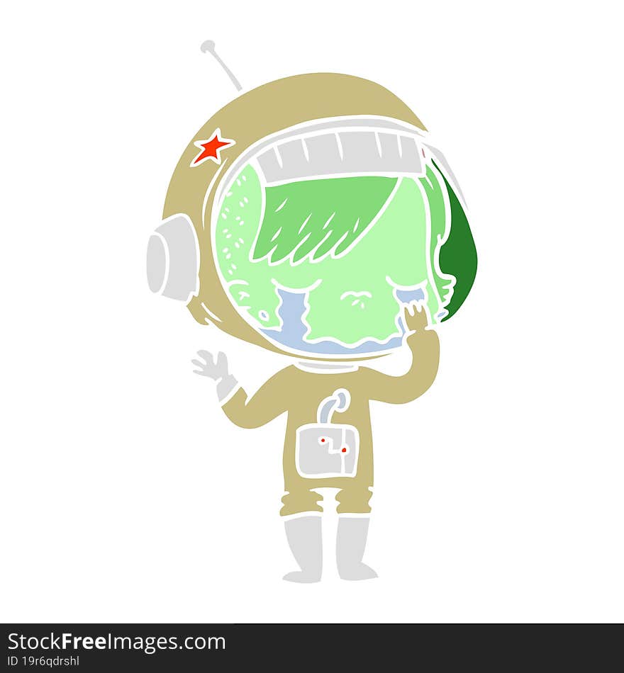 Flat Color Style Cartoon Crying Astronaut Girl