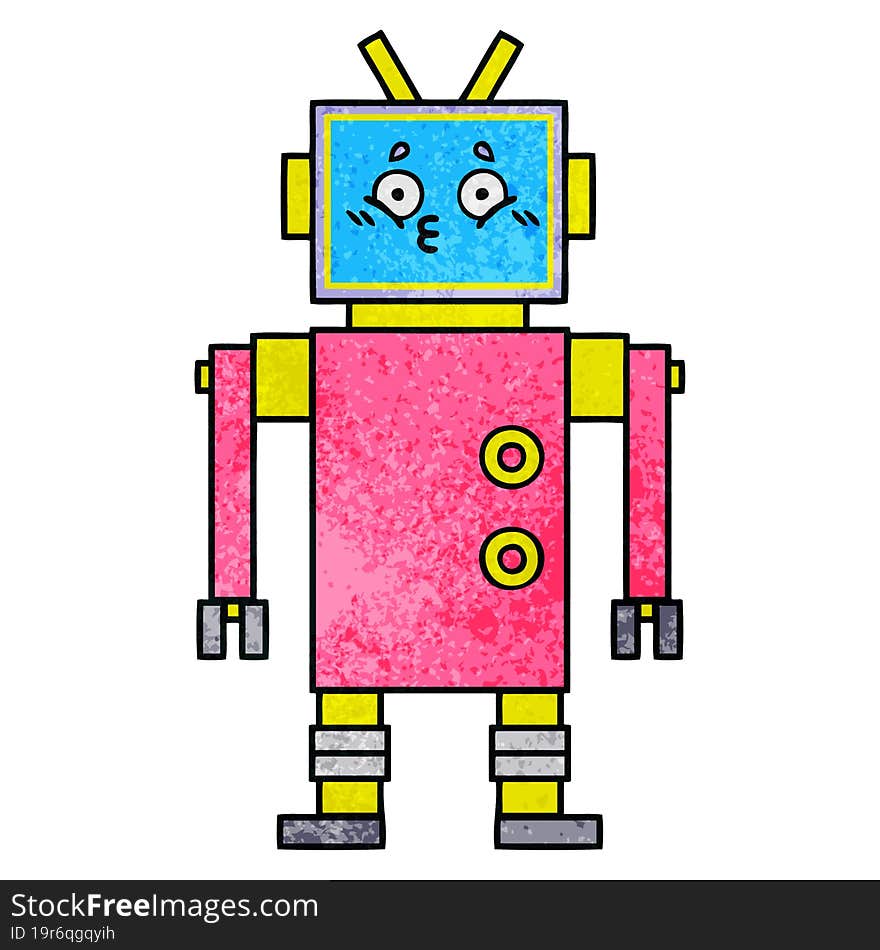 retro grunge texture cartoon of a robot