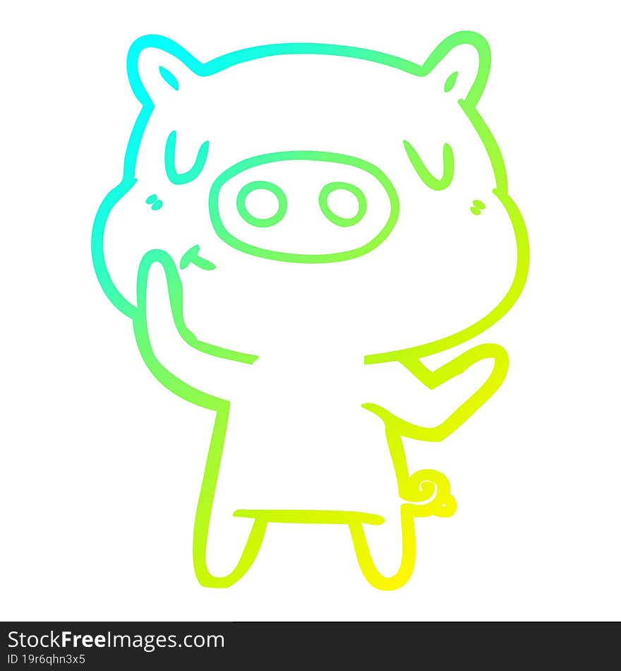 cold gradient line drawing cartoon content pig