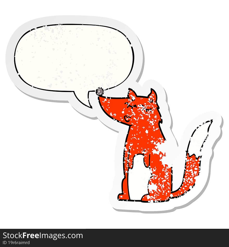 cartoon wolf and speech bubble distressed sticker