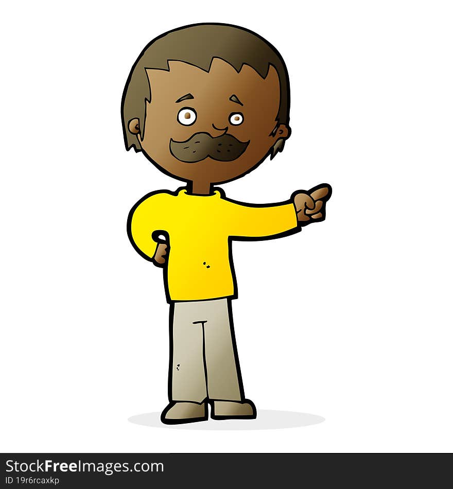 cartoon man with mustache pointing