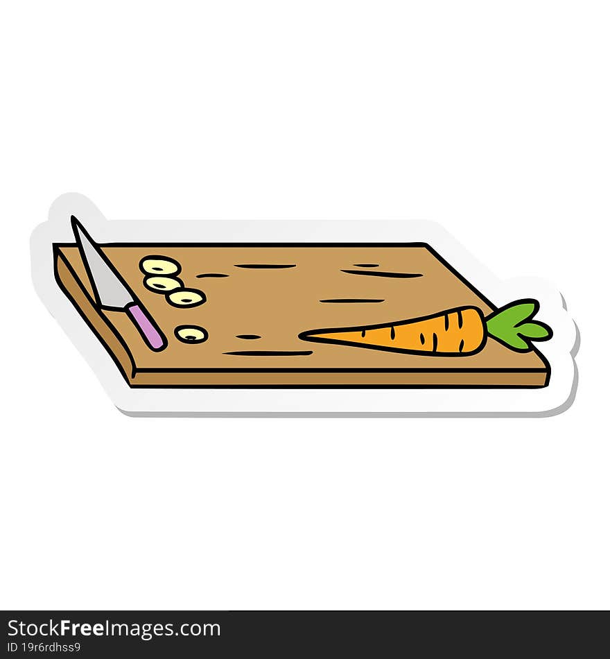 Sticker Cartoon Doodle Of Vegetable Chopping Board