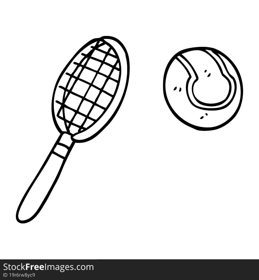 Line Drawing Cartoon Tennis Racket And Ball