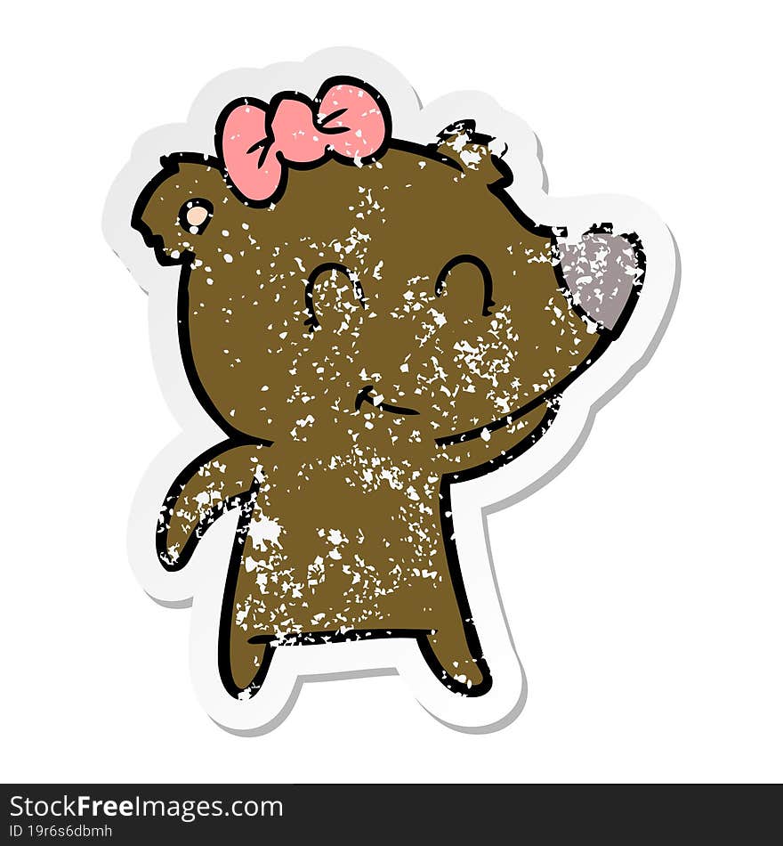 distressed sticker of a female bear cartoon