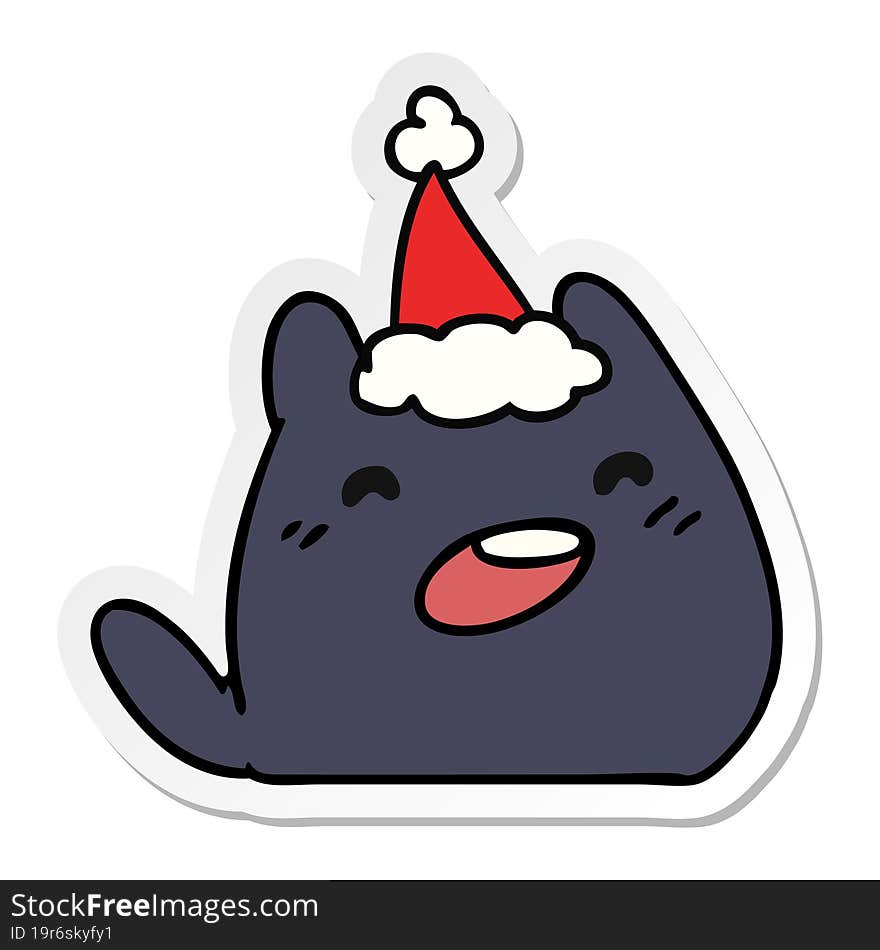 hand drawn christmas sticker cartoon of kawaii cat