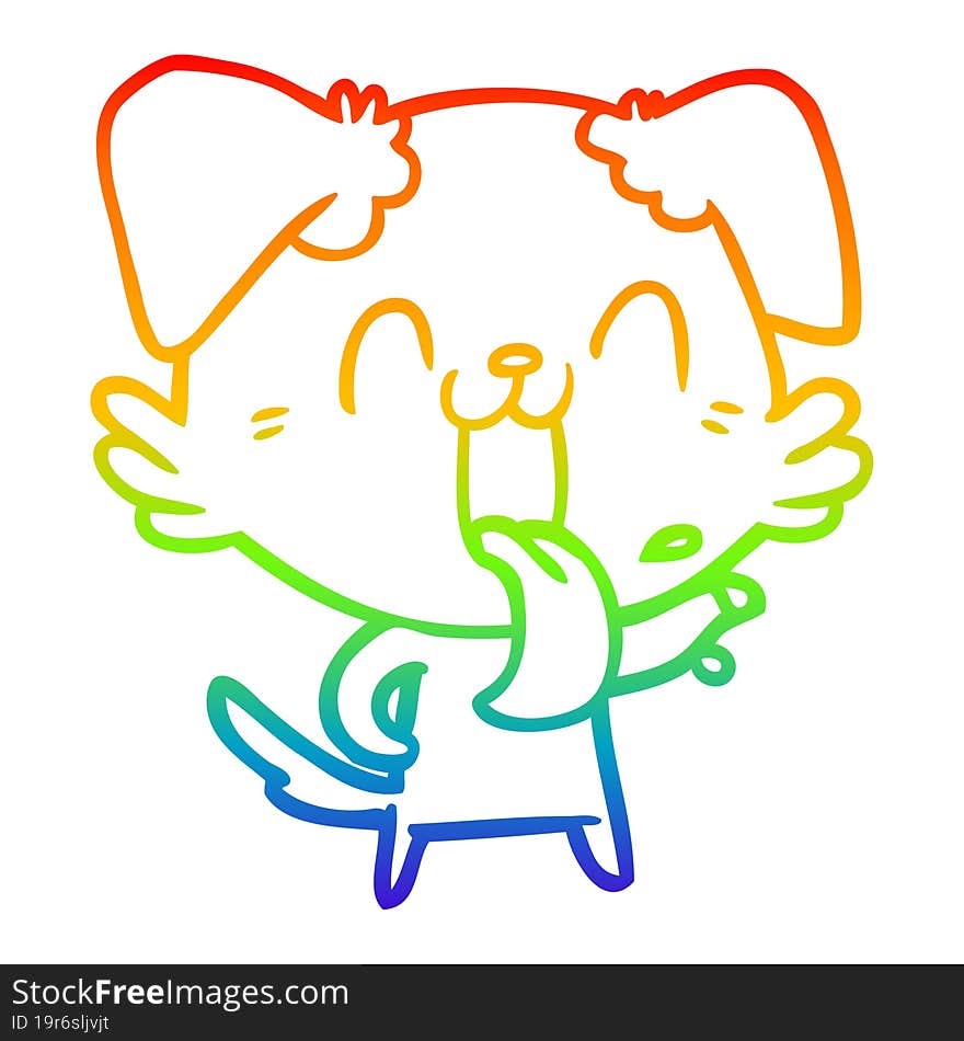 rainbow gradient line drawing of a cartoon panting dog