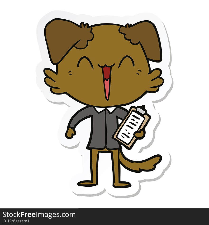 sticker of a happy office dog cartoon