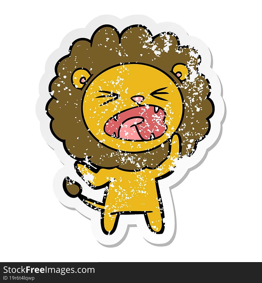 distressed sticker of a cartoon angry lion