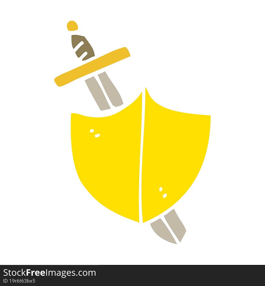 flat color illustration cartoon sword and shield