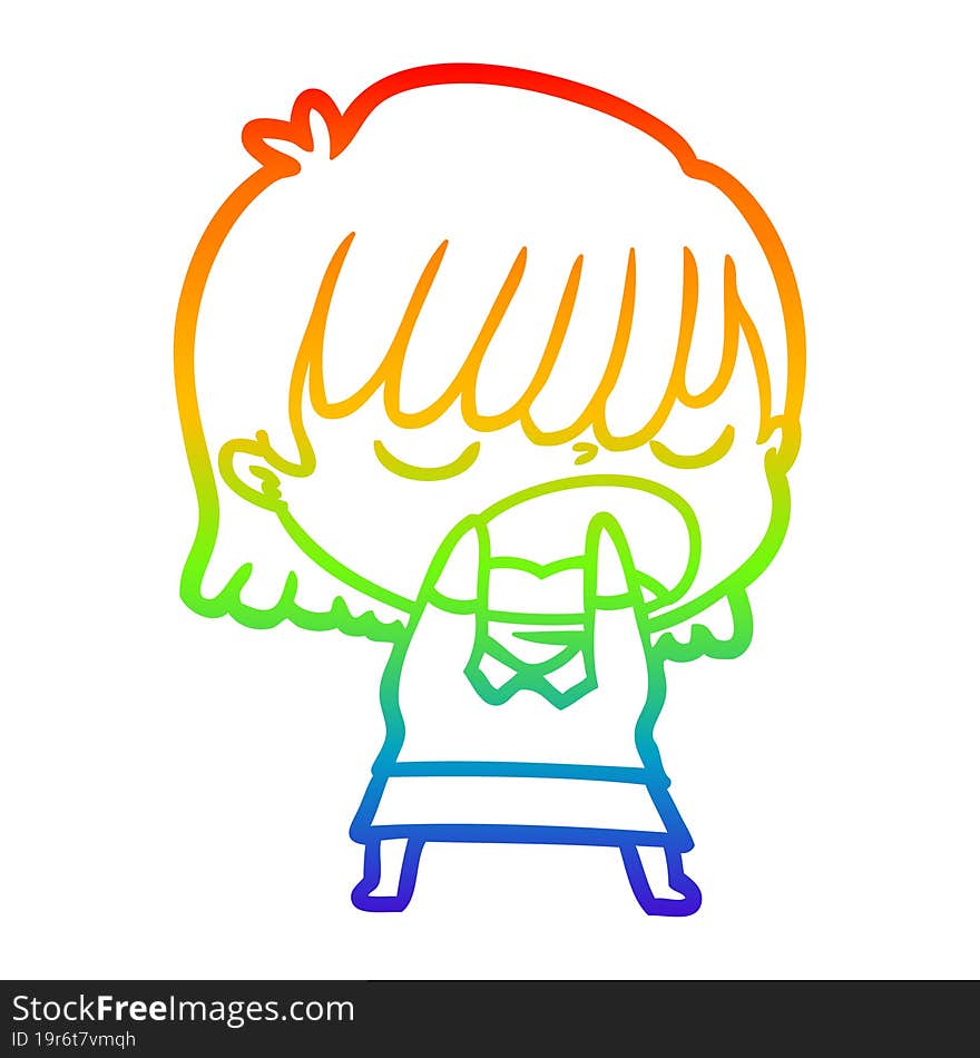 rainbow gradient line drawing cartoon woman talking loudly