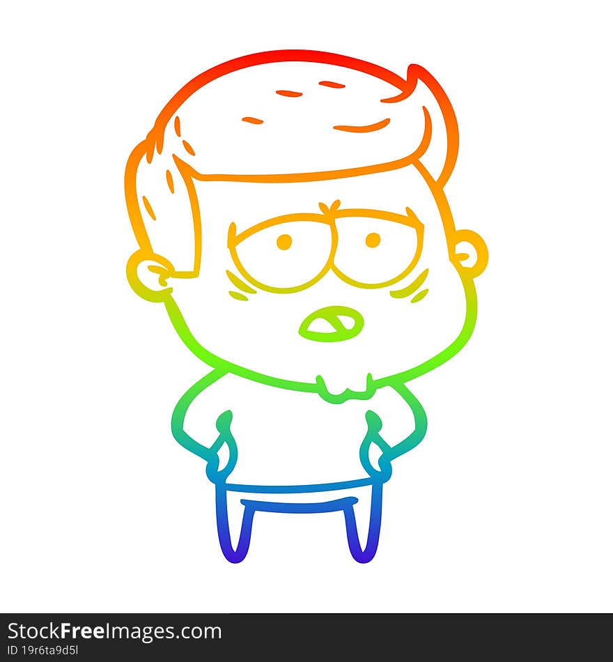 rainbow gradient line drawing of a cartoon tired man