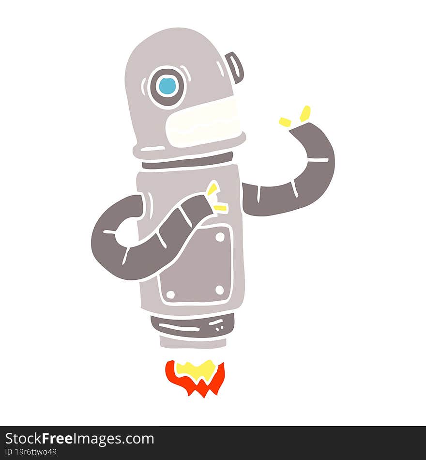 Flat Color Illustration Cartoon Flying Robot