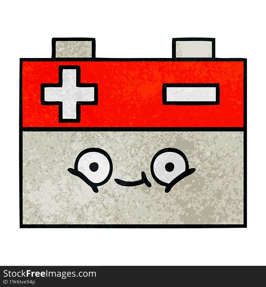 retro grunge texture cartoon of a car battery