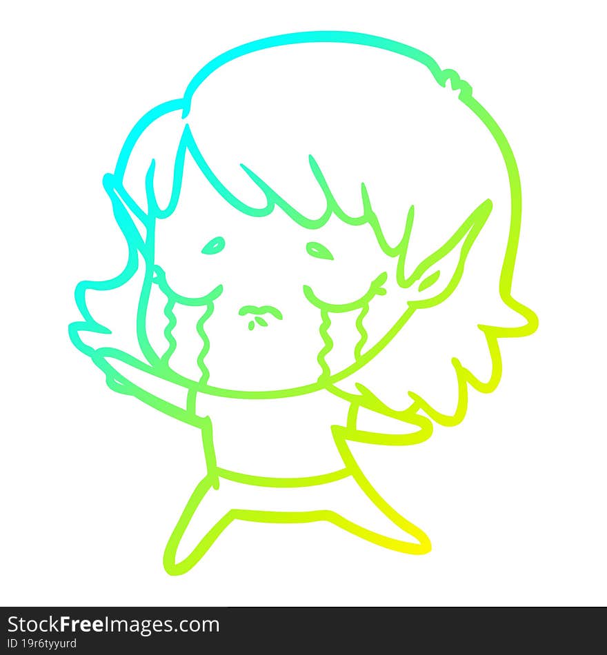 cold gradient line drawing cartoon crying elf girl