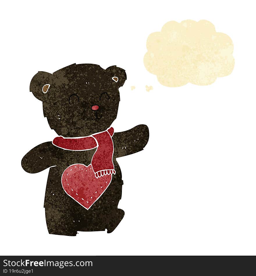 cartoon white teddy bear with love heart with thought bubble