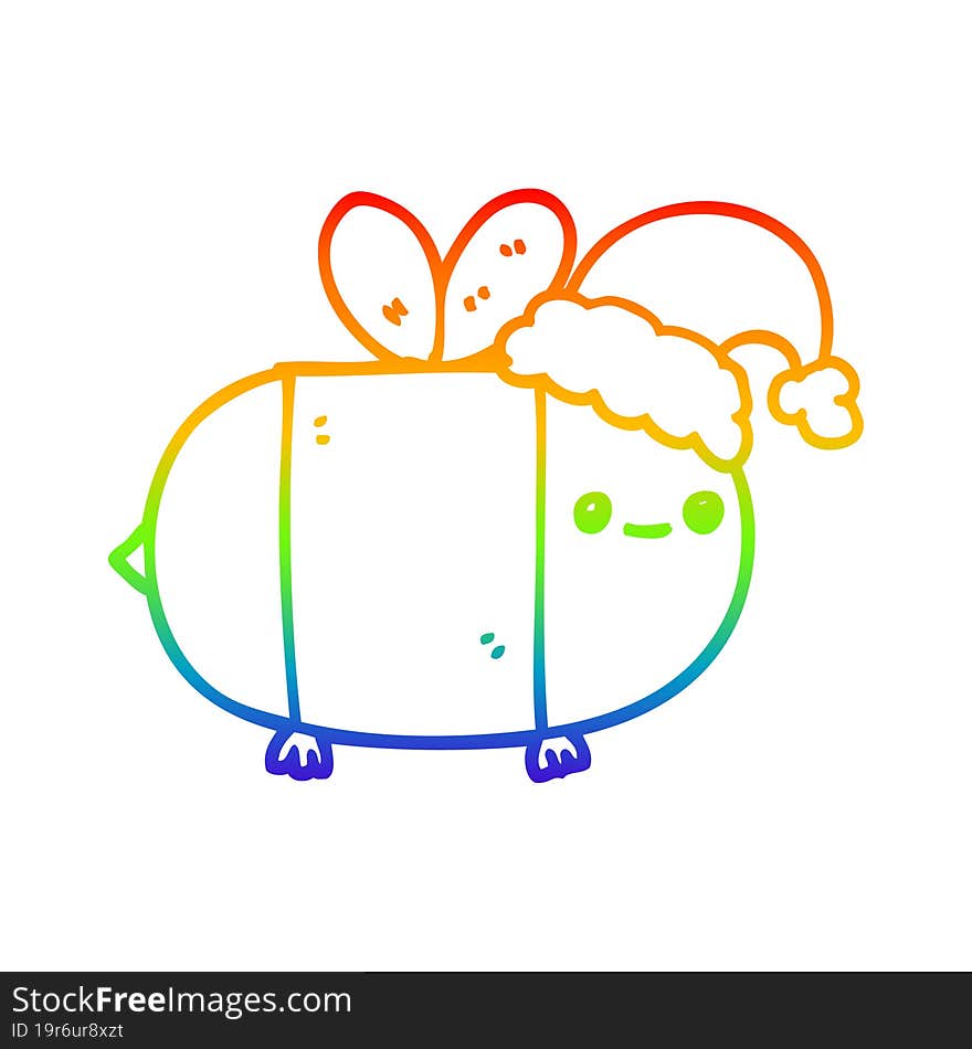 rainbow gradient line drawing of a cartoon christmas bee