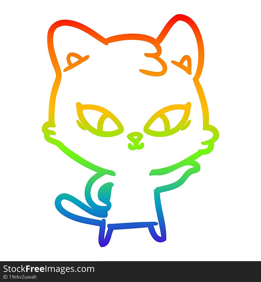 rainbow gradient line drawing of a cute cartoon cat