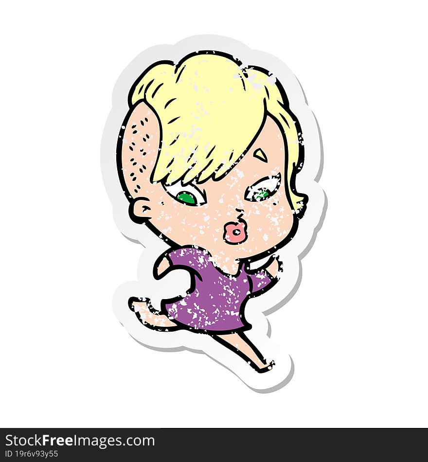 distressed sticker of a cartoon surprised girl