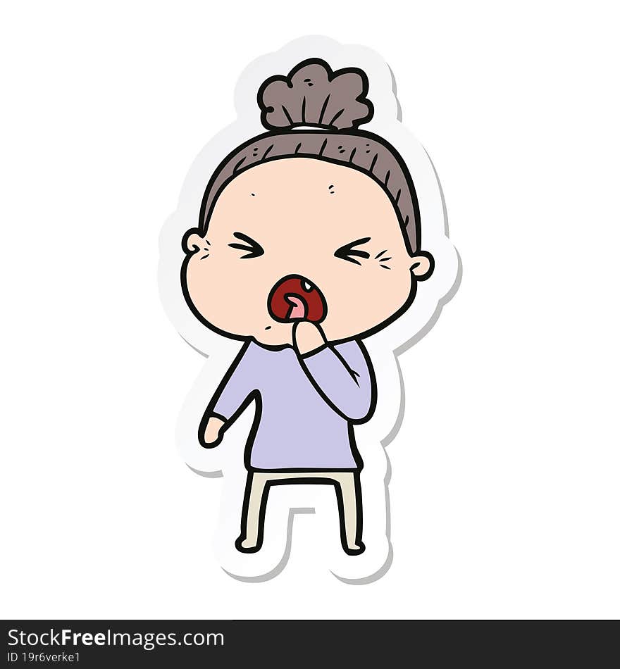 sticker of a cartoon angry old woman