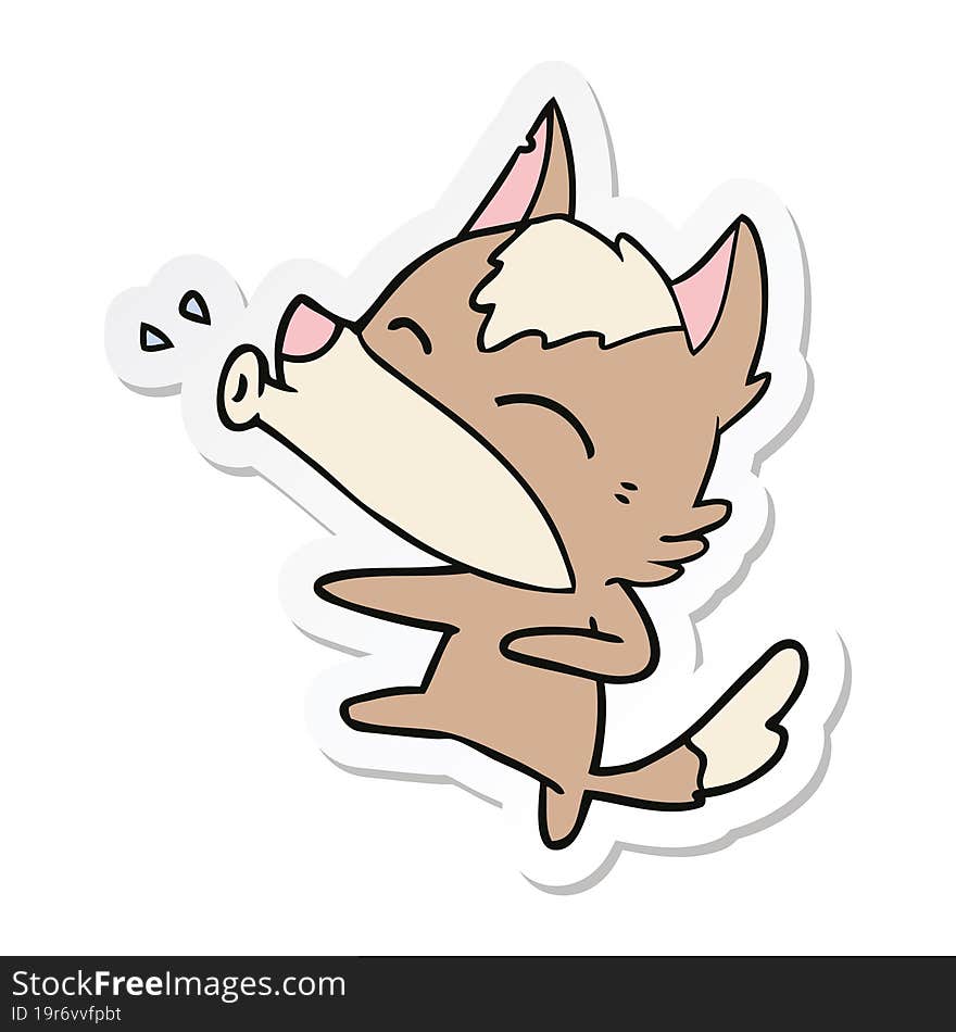 sticker of a howling wolf cartoon