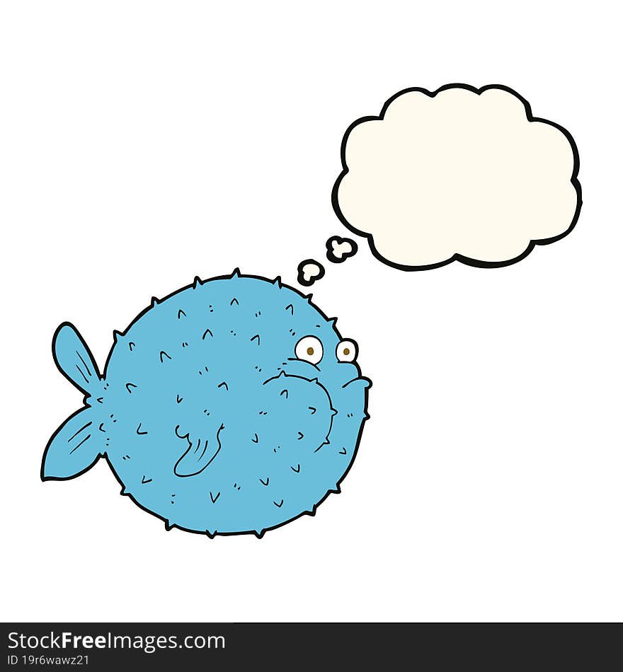 cartoon puffer fish with thought bubble