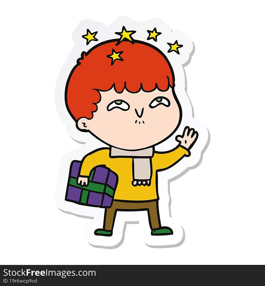 Sticker Of A Cartoon Amazed Boy