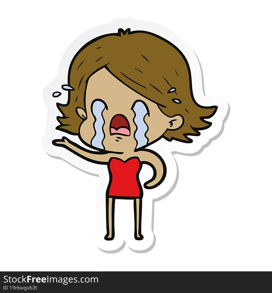 sticker of a cartoon woman crying