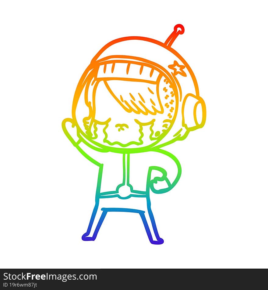 rainbow gradient line drawing cartoon crying astronaut girl