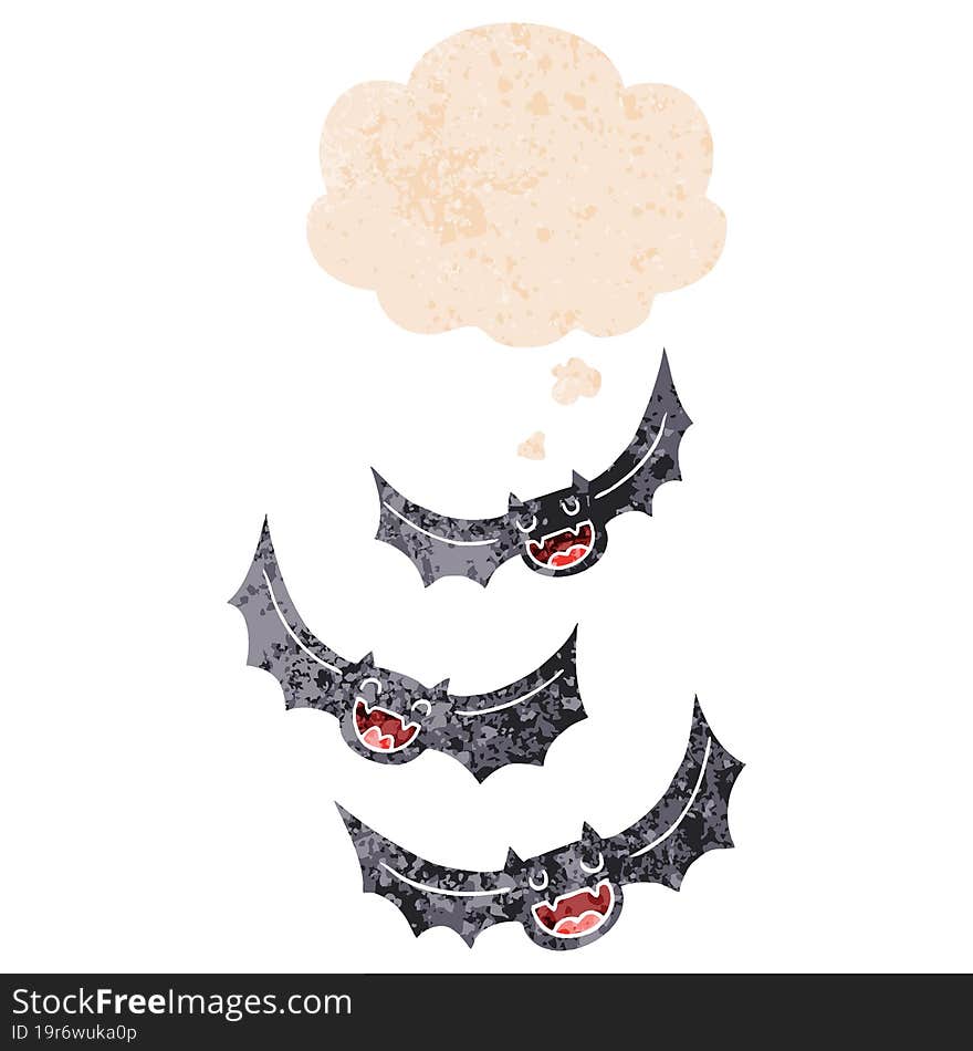 cartoon vampire bats with thought bubble in grunge distressed retro textured style. cartoon vampire bats with thought bubble in grunge distressed retro textured style