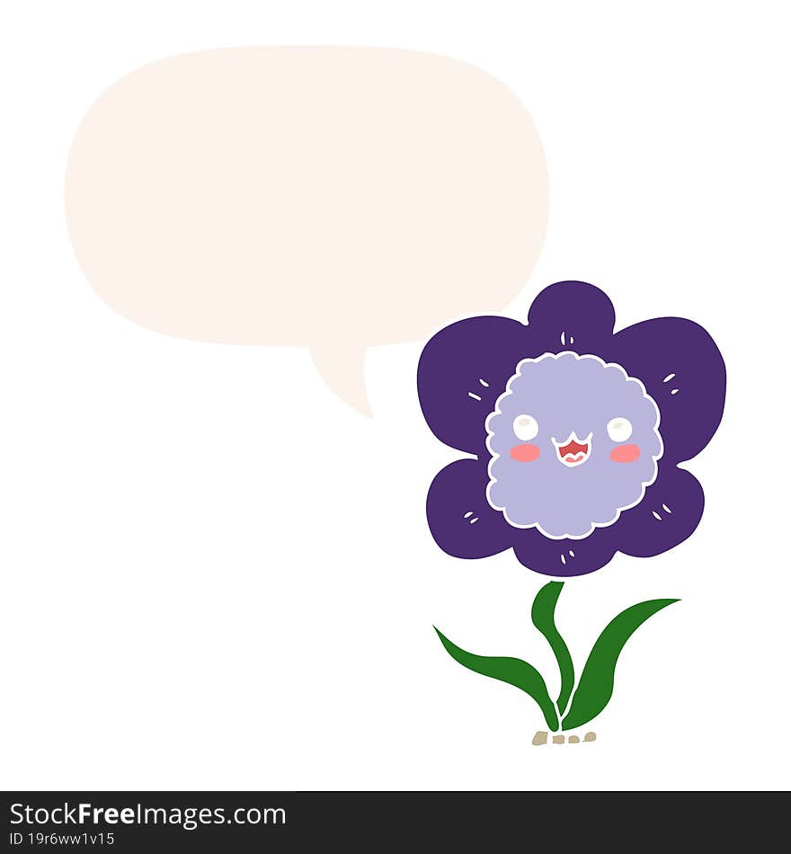 cartoon flower and speech bubble in retro style